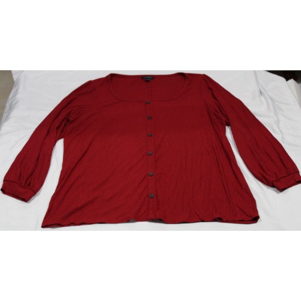 Lane Bryant Women's 22/24 Red Ribbed Top Scoop Neck Stretchy Relaxed Fit L/S
